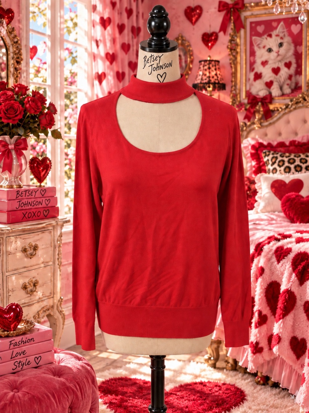 INC International Concepts Red Cutout Turtleneck Sweater
